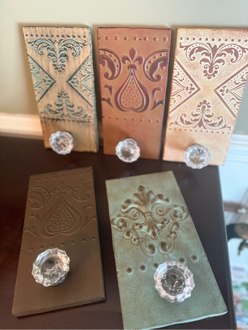 Decorative Embossed Wall Hook Panels- Green and Brown 10 inch x 5.5 inch.